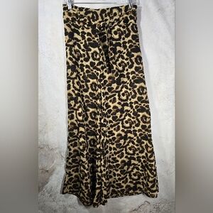 TRUTH Small Sheer Wide Leg Palazzo Leopard Print Pants Built-In Shorts Tie Belt